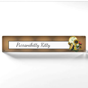 Sunflower Shadow Fairy and Cosmic Cat Desk Name Plate