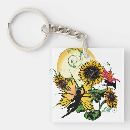 Sunflower Shadow Fairy and Cosmic Cat Keychain