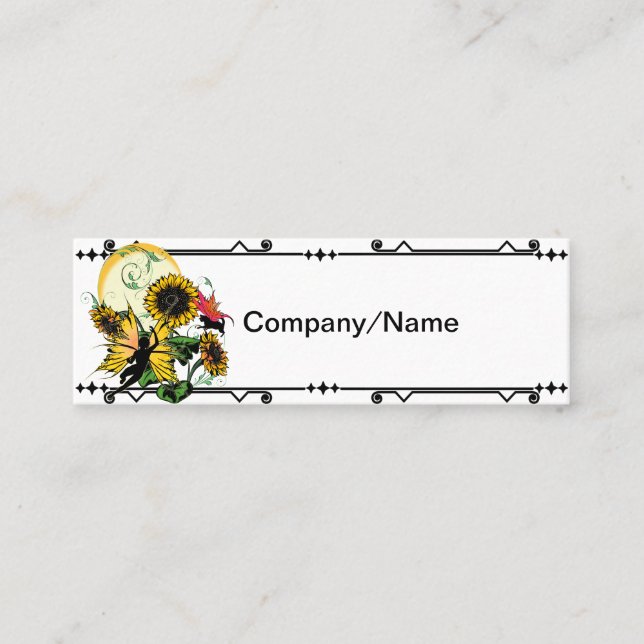 Sunflower Shadow Fairy and Cosmic Cat Mini Business Card (Front)