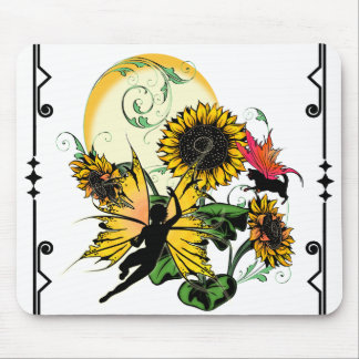 Sunflower Shadow Fairy and Cosmic Cat Mouse Pad