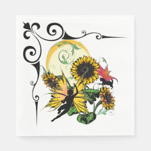 Sunflower Shadow Fairy and Cosmic Cat Paper Napkins
