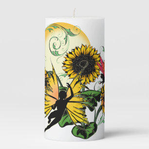 Sunflower Shadow Fairy and Cosmic Cat Pillar Candle
