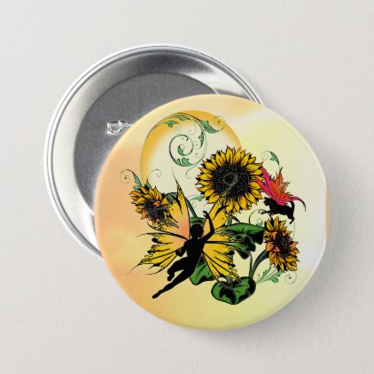 Sunflower Shadow Fairy and Cosmic Cat Pinback Button