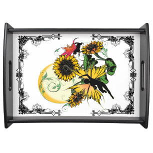 Sunflower Shadow Fairy and Cosmic Cat Serving Tray