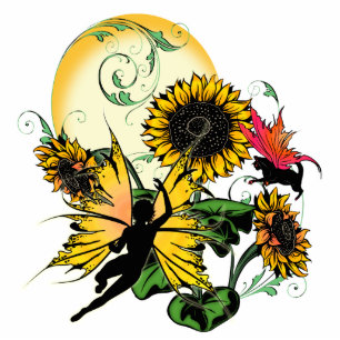 Sunflower Shadow Fairy and Cosmic Cat Statuette