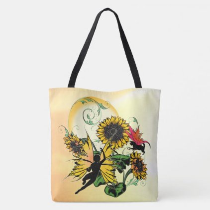 Sunflower Shadow Fairy and Cosmic Cat Tote Bag