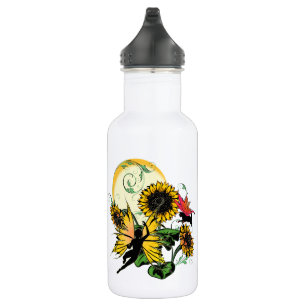Sunflower Shadow Fairy and Cosmic Cat Water Bottle