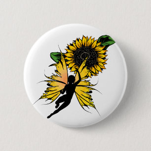 Sunflower Shadow Fairy Pinback Button