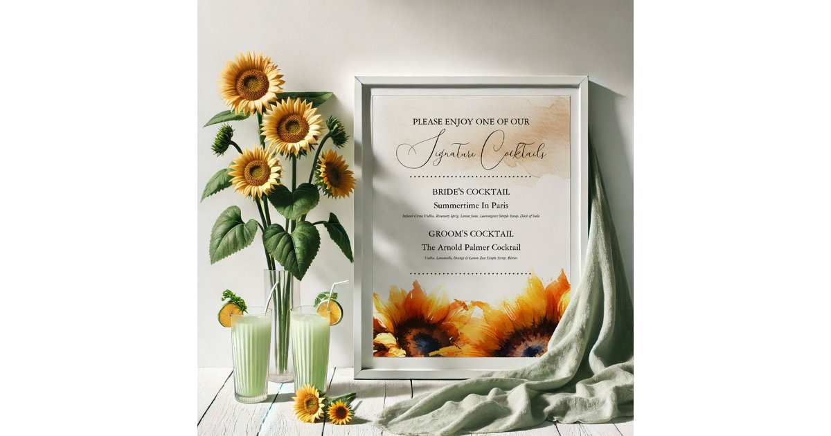 Sunflower Signature Sunflower Signature Wedding Cocktail Sign | Zazzle