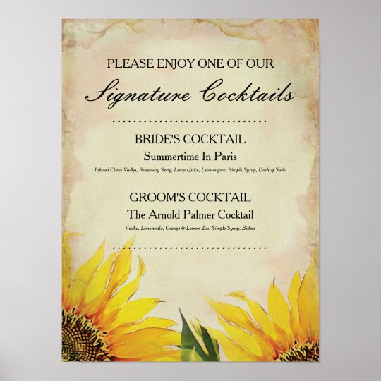 Sunflower Signature Wedding Cocktail Sign Zazzle Com