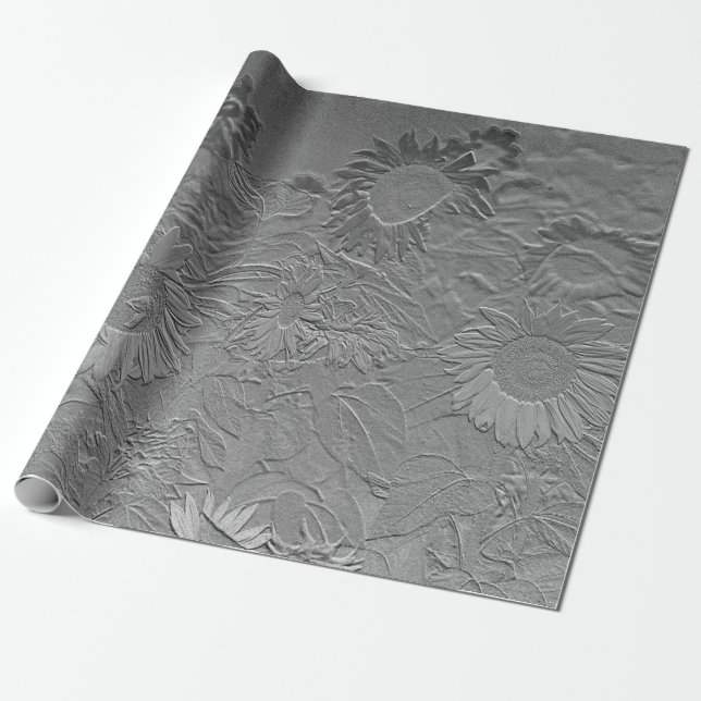 Sunflower Silver Gray Floral Design Decoupage Wrapping Paper (Unrolled)