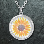 Sunflower Silver Plated Necklace<br><div class="desc">This floral necklace is decorated with a yellow watercolor sunflower.
Original Watercolor © Michele Davies.</div>