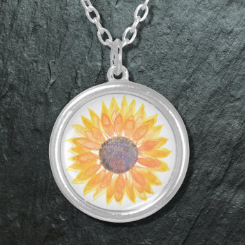 Sunflower Silver Plated Necklace by SewMosaic at Zazzle