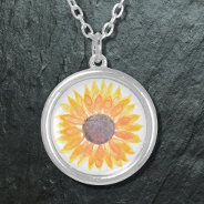 Sunflower Silver Plated Necklace at Zazzle