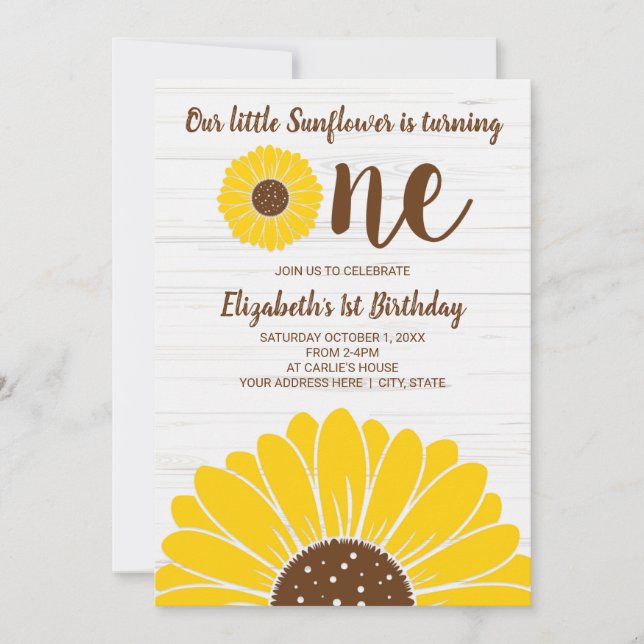 Sunflower Simple Girls First Birthday Invitation (Front)