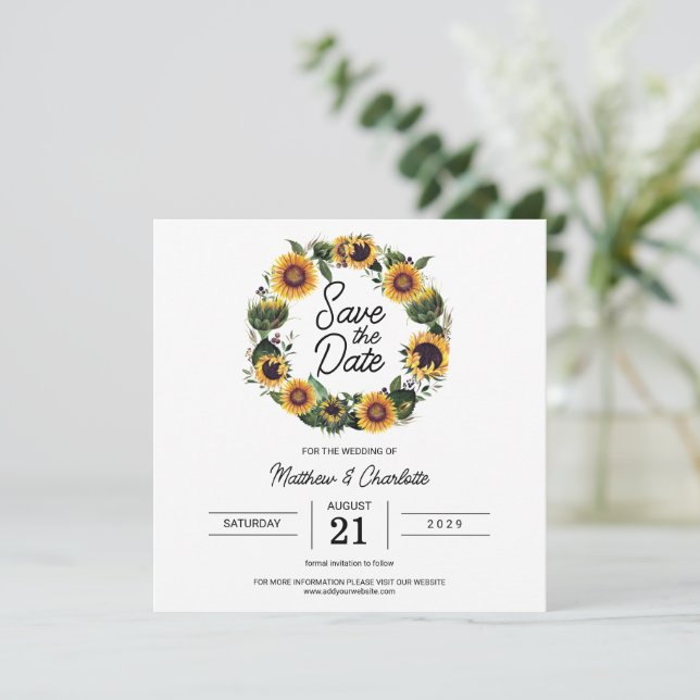 Sunflower Simple Modern Wedding Save The Date (Standing Front)