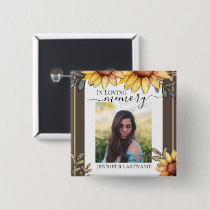 Sunflower Simple Photo Funeral Keepsake Button