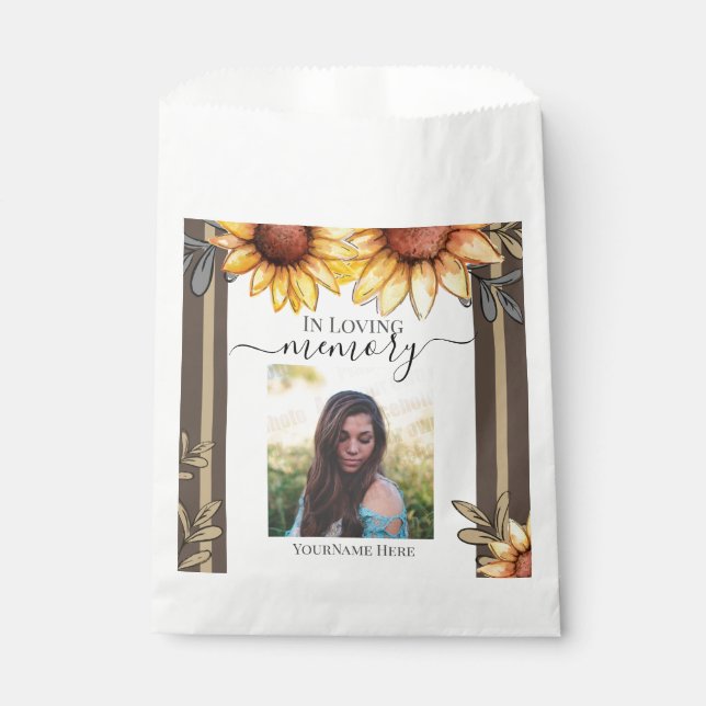 Sunflower Simple Photo Funeral Keepsake Favor Bag (Front)