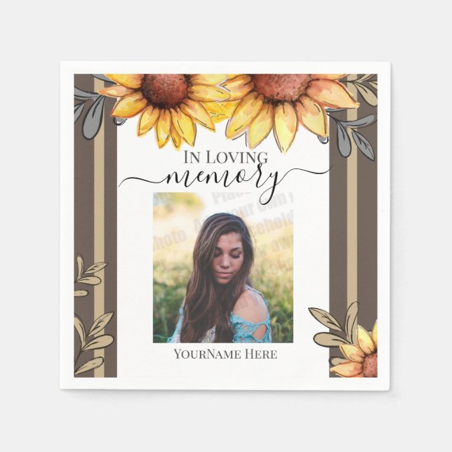 Sunflower Simple Photo Funeral Keepsake Napkins (Front)