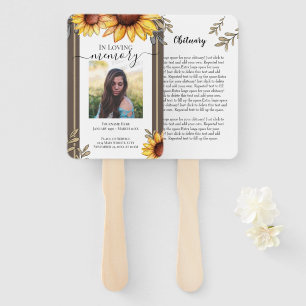 Sunflower Simple Photo Funeral Obituary Keepsake Hand Fan