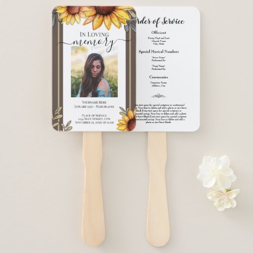 Sunflower Simple Photo Funeral Program Hand Fan