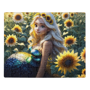 "Sunflower Siren: Blooming in Iridescence Jigsaw Puzzle