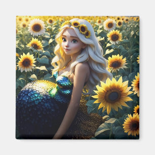 "Sunflower Siren: Blooming in Iridescence Magnet