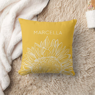 Sunflower Sketch Modern Custom Name Throw Pillow