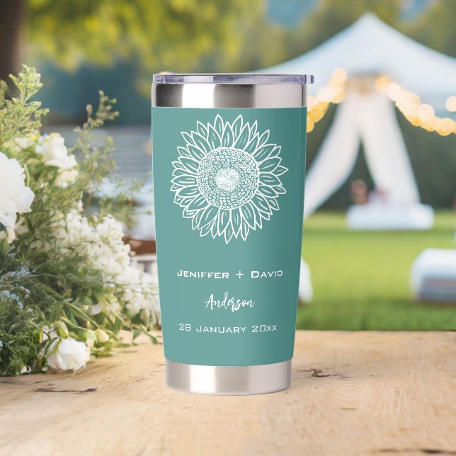 Sunflower Sketch Personalized Wedding Insulated Tumbler (Wedding)