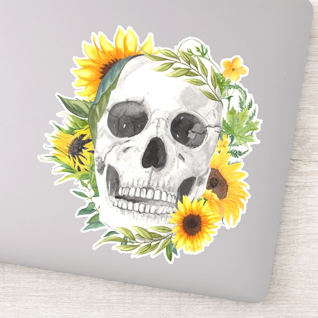 Sunflower Skull Gothic Sticker (Detail)