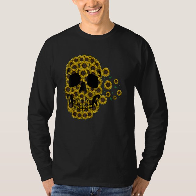 Sunflower Skull Lazy Halloween Costume Cute Skelet T-Shirt (Front)