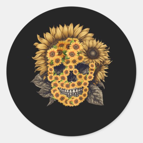 Sunflower Skull Lazy Halloween Costume Skeleton Fl Classic Round Sticker