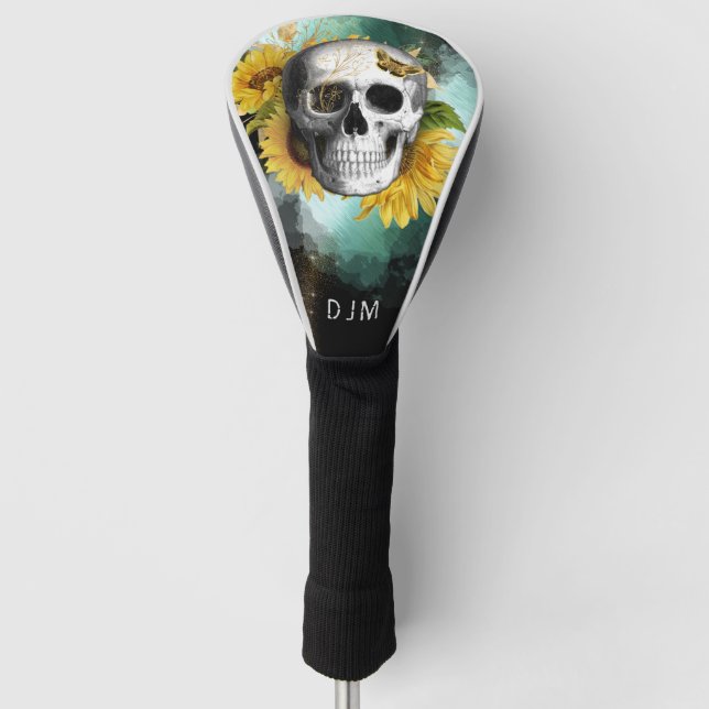 Sunflower Skull Monogram Golf Head Cover (Front)