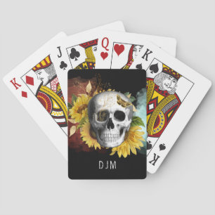 Sunflower Skull Monogram Poker Cards