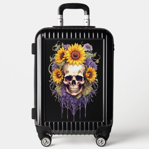 Sunflower Skull Watercolor Luggage