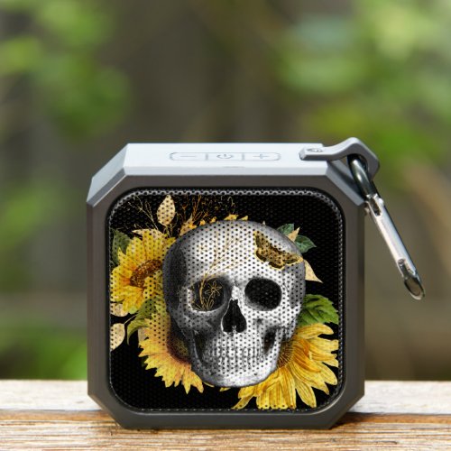 Sunflower Skull with Butterfly on Black Bluetooth Speaker