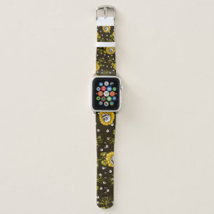 Sunflower Skulls: Unique Seamless Pattern. Apple Watch Band