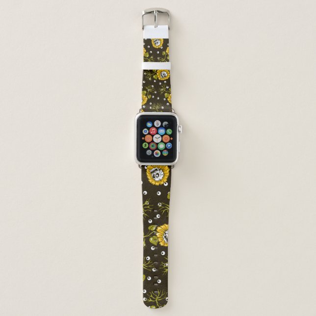 Sunflower Skulls: Unique Seamless Pattern. Apple Watch Band (Front)