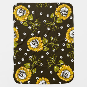 Sunflower Skulls: Unique Seamless Pattern. Baby Blanket