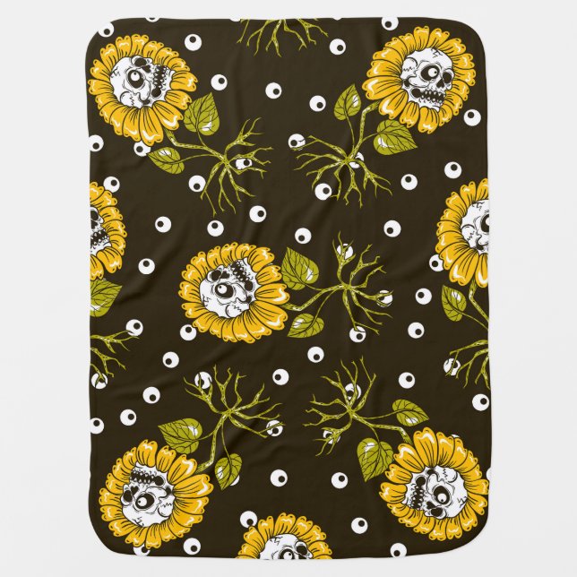 Sunflower Skulls: Unique Seamless Pattern. Baby Blanket (Front)