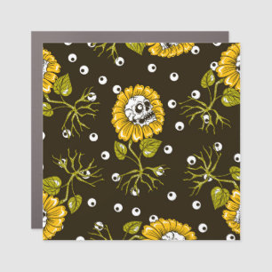 Sunflower Skulls: Unique Seamless Pattern. Car Magnet
