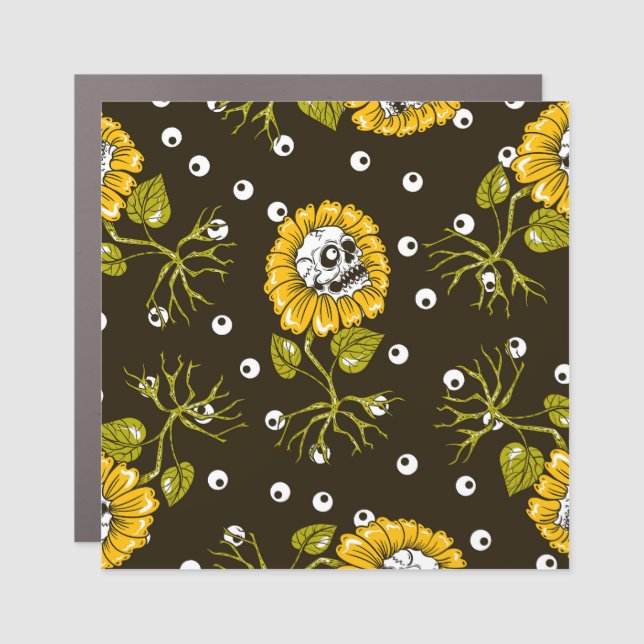 Sunflower Skulls: Unique Seamless Pattern. Car Magnet (Front)