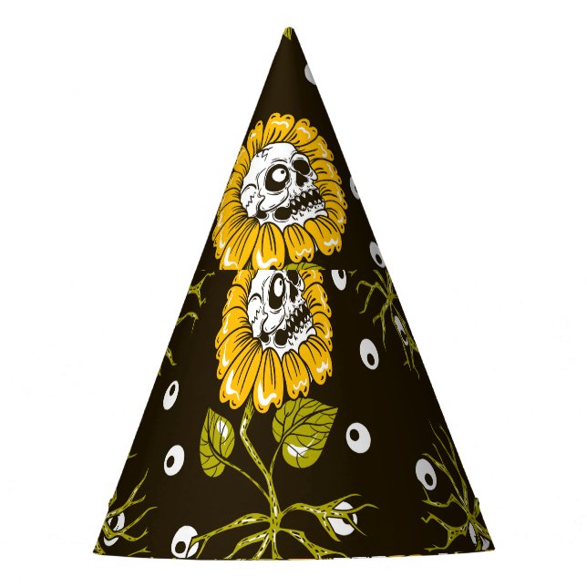 Sunflower Skulls: Unique Seamless Pattern. Party Hat (Front)