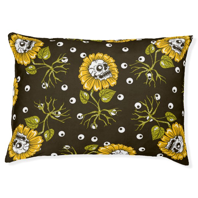 Sunflower Skulls: Unique Seamless Pattern. Pet Bed (Front)