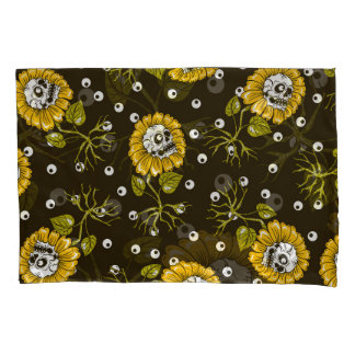 Sunflower Skulls: Unique Seamless Pattern. Pillow Case