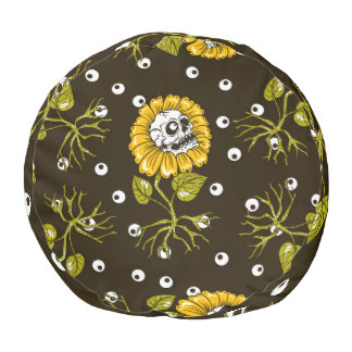 Sunflower Skulls: Unique Seamless Pattern. Pouf