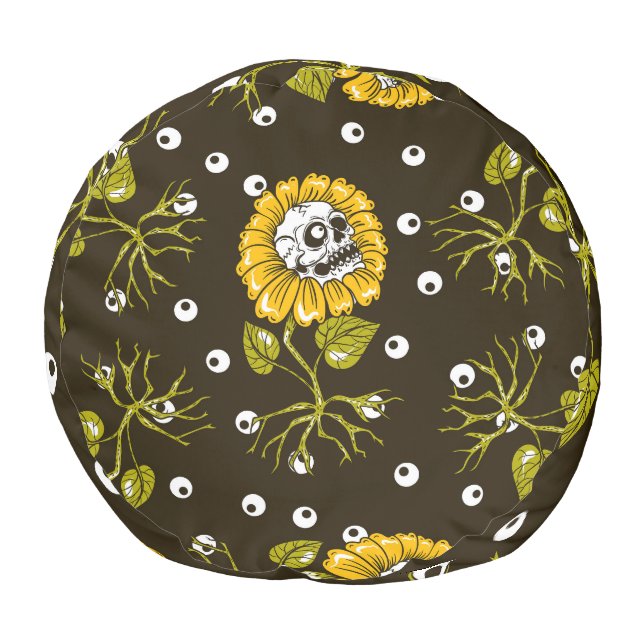 Sunflower Skulls: Unique Seamless Pattern. Pouf (Bottom)