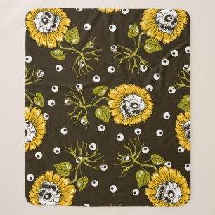 Sunflower Skulls: Unique Seamless Pattern. Sherpa Blanket