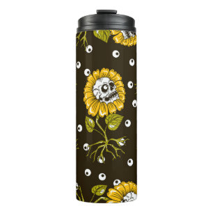 Sunflower Skulls: Unique Seamless Pattern. Thermal Tumbler