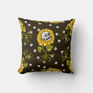 Sunflower Skulls: Unique Seamless Pattern. Throw Pillow